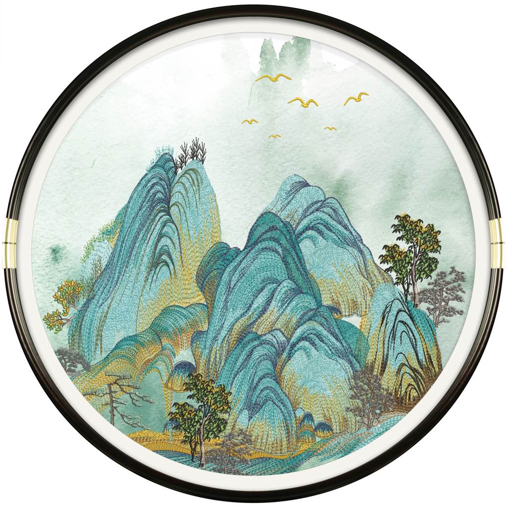 Round Chinese Ink Style Embroidery Wall Art